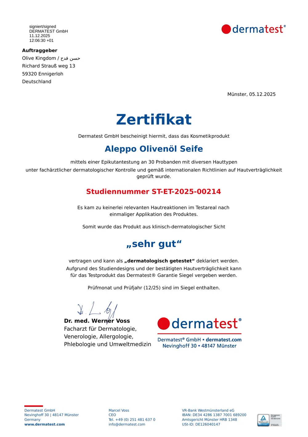 Dermatest certificate — German