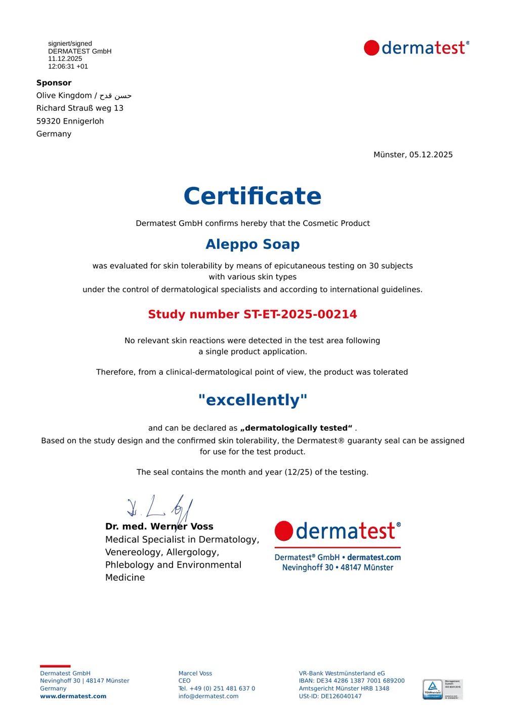 Dermatest certificate — English